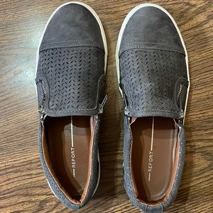 Gray faux suede slip ons size 8